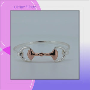 Snaffle Bit solid Sterling Silver Bangle with Pink Gold Accents viewed in 3d rotation