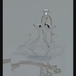 Cat Always Together Sterling Silver Pendant viewed in 3d rotation