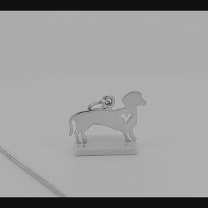 Dachshund with Heart Sterling Silver Charm Pendant viewed in 3d rotation