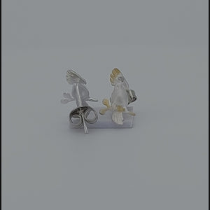 Cockatoo Sterling Silver with Gold accents push-back Earrings viewed in 3d rotation