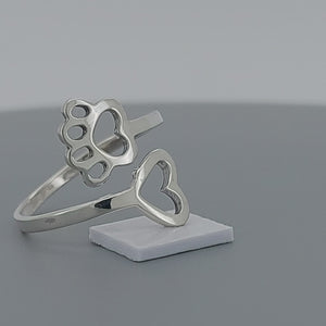 Paw & Heart Sterling Silver adjustable Ring viewed in 3d rotation