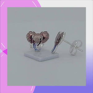 Elephant Baby Sterling Silver plated push-back Earrings with Enamels viewed in 3d rotation