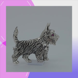 Scottish Terrier Sterling Silver Pin with Cubic Zirconia viewed in 3D rotation