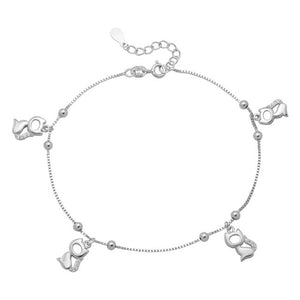 Cats Sterling Silver Charms Anklet with Cubic Zirconia