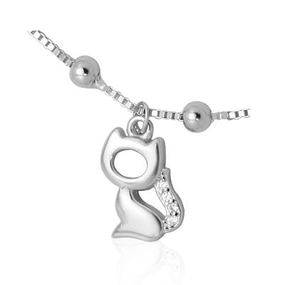 Four Cats Sterling Silver Charms Anklet with Cubic Zirconia