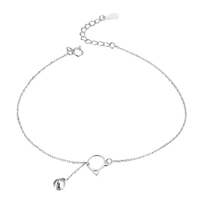 Cat Face & Ball Sterling Silver Anklet