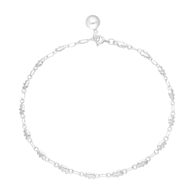 Elephants Marching Sterling Silver Anklet