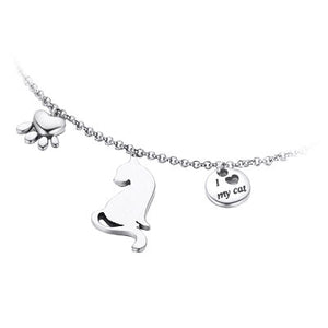 Cat Paw & Disc Charms Bracelet in Sterling Silver