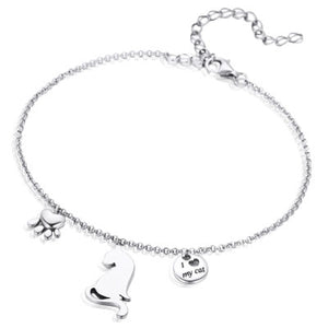 Cat Paw & Disc Charms Bracelet in Sterling Silver