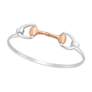Snaffle Bit solid Sterling Silver Bangle with Pink Gold Accents