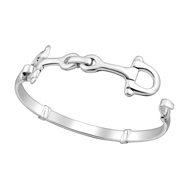 Snaffle Bit solid Sterling Silver Bangle with open clasp