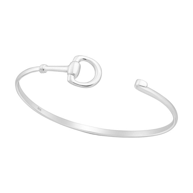 Snaffle Bit solid Sterling Silver Bangle with open clasp