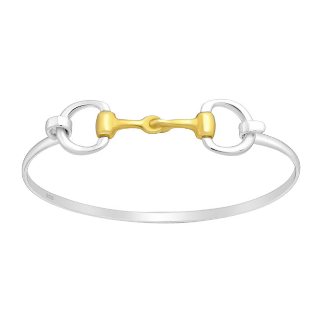 Snaffle Bit solid Sterling Silver Bangle with 18kt Gold Accents