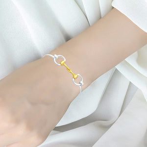 Snaffle Bit solid Sterling Silver Bangle with 18kt Gold Accents modelled