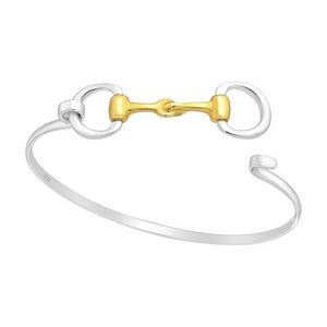 Snaffle Bit solid Sterling Silver Bangle with 18kt Gold Accents with open clasp