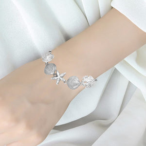 Starfish & Shell Sterling Silver Bracelet modelled