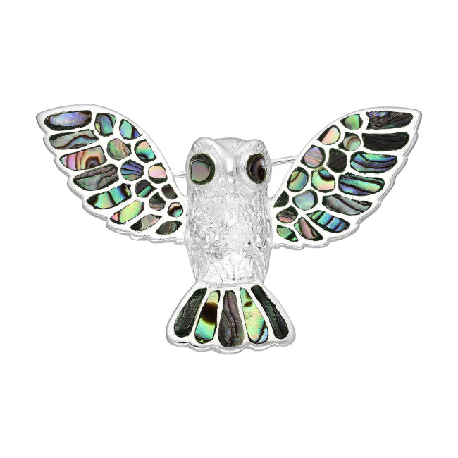 Owl Pin - Pendant combo in Sterling Silver with Black Mother of Pearl