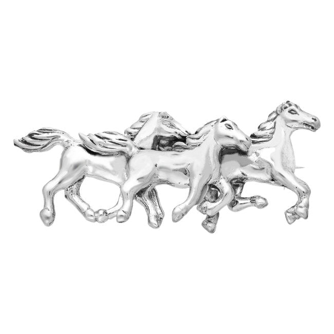 Horse Trio solid Sterling Silver Pin
