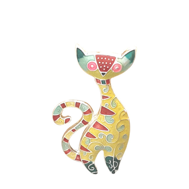 Cat Radiance Sterling Silver Plated Pin with Enamels