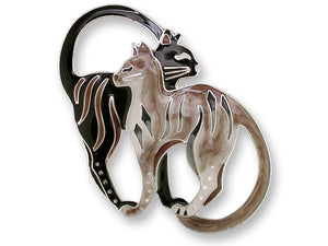 Cats Looking Back Sterling Silver plated Pin with Enamels