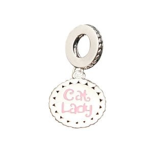 Cat Lady Sterling Silver dangle Charm with Enamels