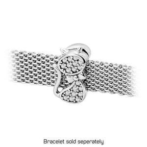 Cat Sterling Silver Clip Charm with Cubic Zirconia