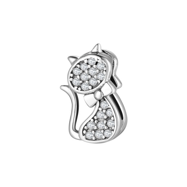 Cat Sterling Silver Clip Charm with Cubic Zirconia