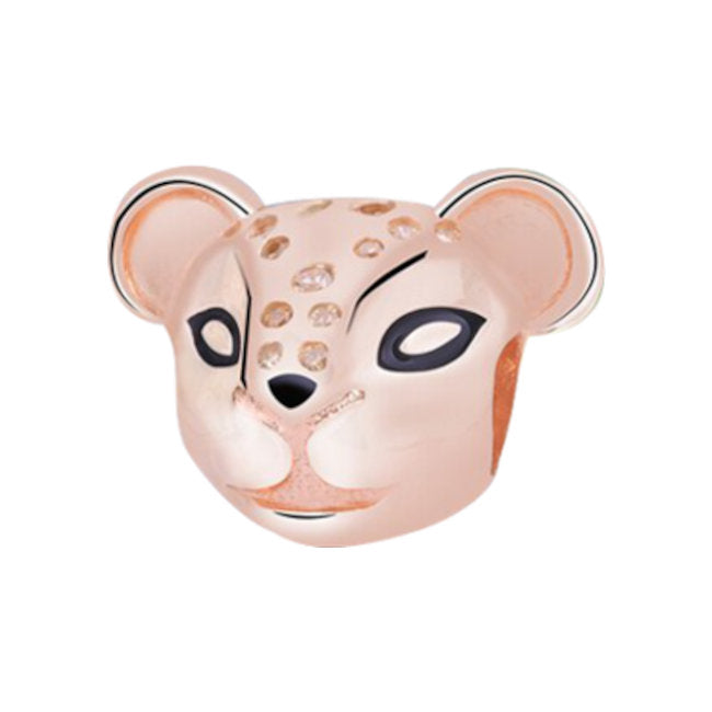 Lion Cub Bead Charm in Sterling Silver with Rose Gold Accents