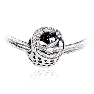 Cat Sterling Silver Bead Charm with Cubic Zirconia