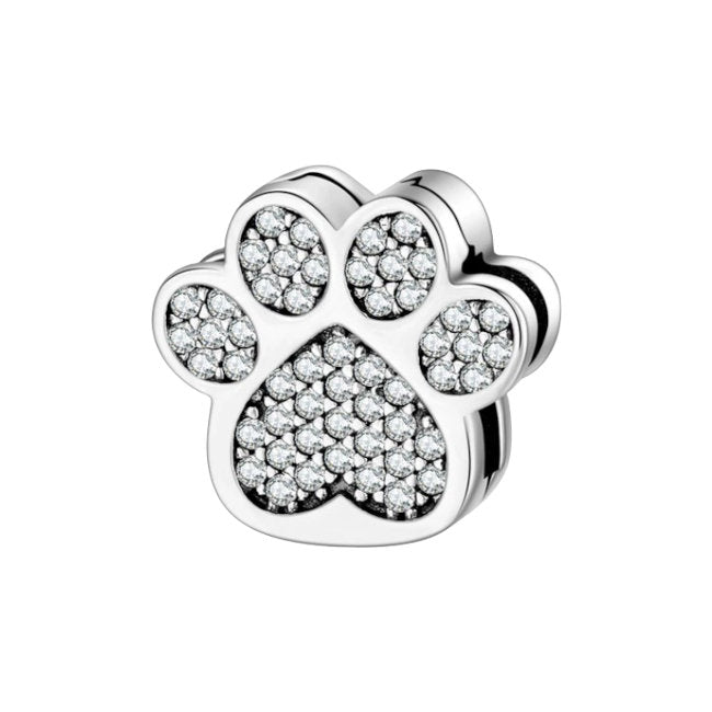 Cat Paw Sterling Silver Clip Charm with Cubic Zirconia