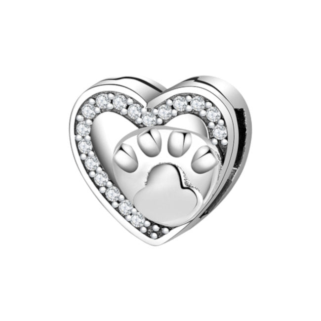 Cat Heart & Paw Sterling Silver with Cubic Zirconia Clip Charm