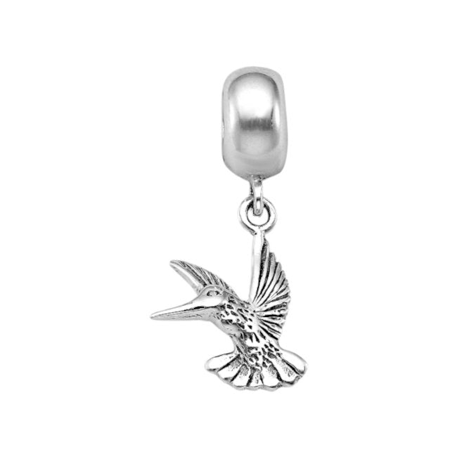 Hummingbird dangle Charm in Sterling Silver with Oxidised finish