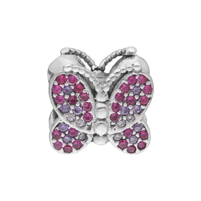 Butterfly Sterling Silver Bead Charm with Cubic Zirconia