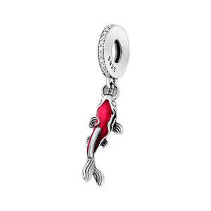 Fish Sterling Silver Dangle Charm with Cubic Zirconia & Enamel