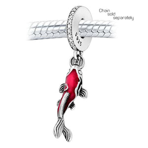 Fish Sterling Silver Dangle Charm with Cubic Zirconia & Enamel modelled
