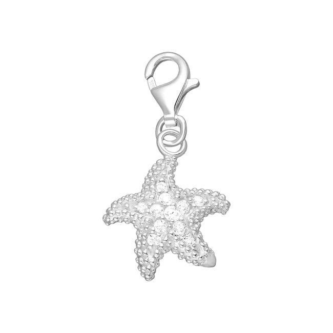 Starfish Sterling Silver Charm with Cubic Zirconiaa