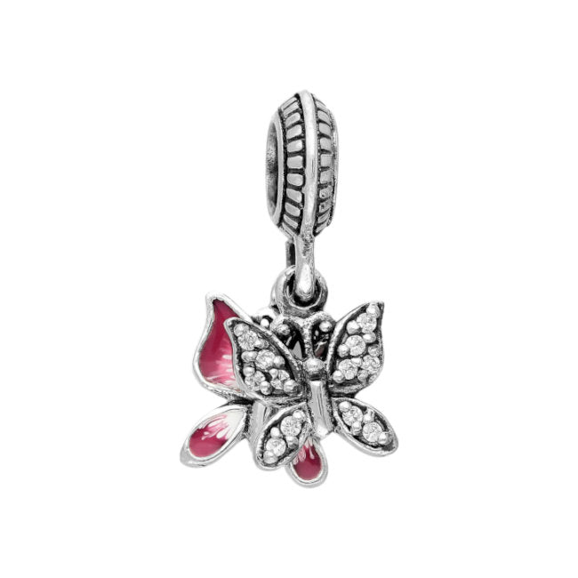 Butterfly Sterling Silver bead Charm with CZ & Enamels