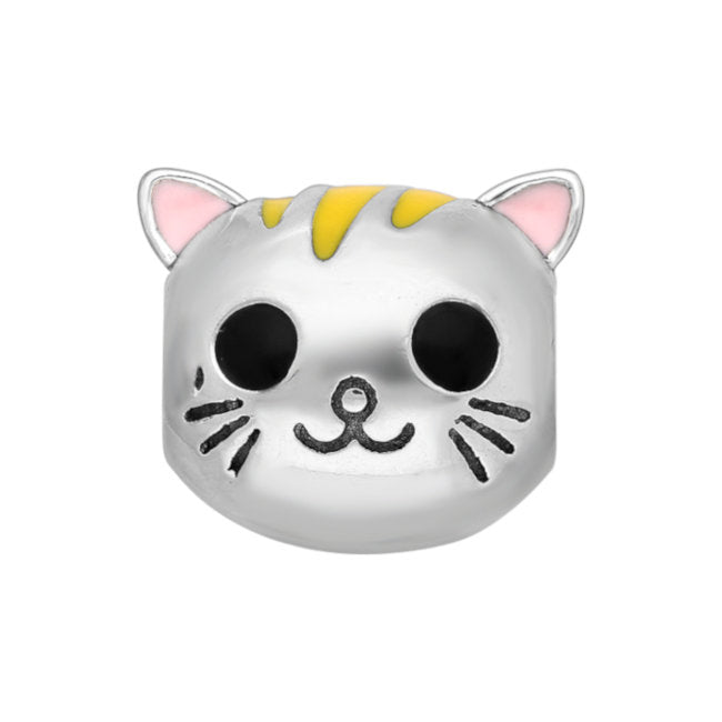 Cat Sterling Silver Bead Charm with Enamels