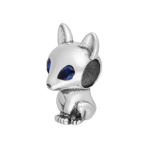 Fox Sterling Silver Bead Charm with Blue Cubic Zirconia angled view