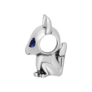 Fox Sterling Silver Bead Charm with Blue Cubic Zirconia side view
