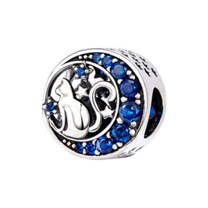 Celestial Cat Sterling Silver Bead Charm with Cubic Zirconia