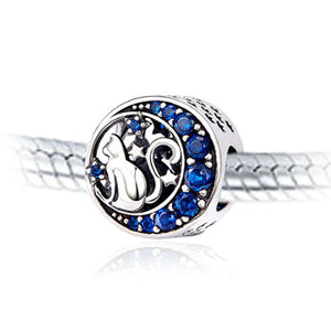 Celestial Cat Sterling Silver Bead Charm with Cubic Zirconia