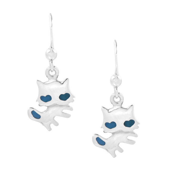 Cat with Blue Eyes Sterling Silver dangle Earrings