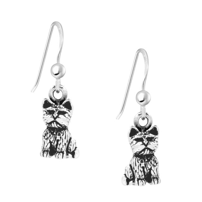 Cat with Fluffy Coat Sterling Silver hook Earrings in an oxidised finish