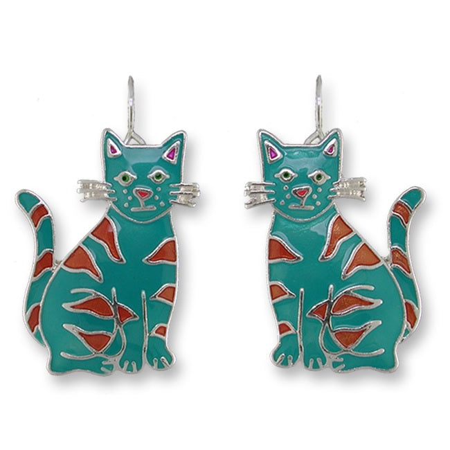 Cat Calypso Sterling Silver plated hook Earrings with Enamels