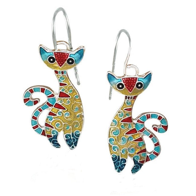 Cat Radiance Sterling Silver plated hook Earrings with Enamels