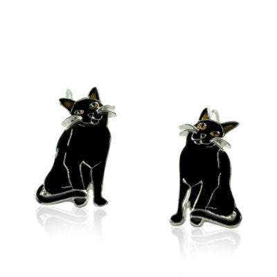 Black Cat hook Earrings with Enamels over Sterling Silver plating