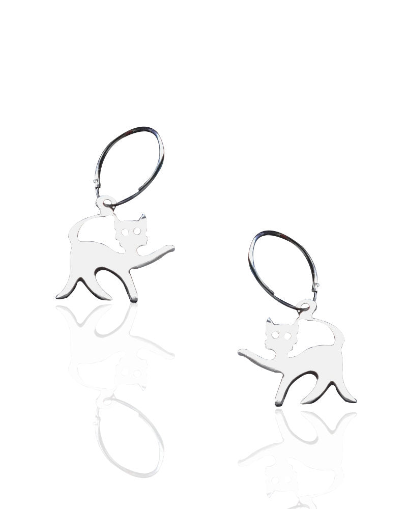 Cat Sterling Silver hoop Earrings