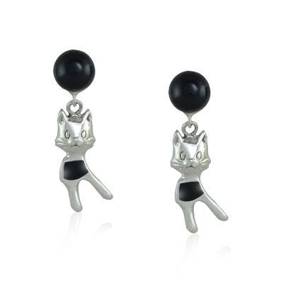 Cat Black Onyx & Sterling Silver drop Earrings