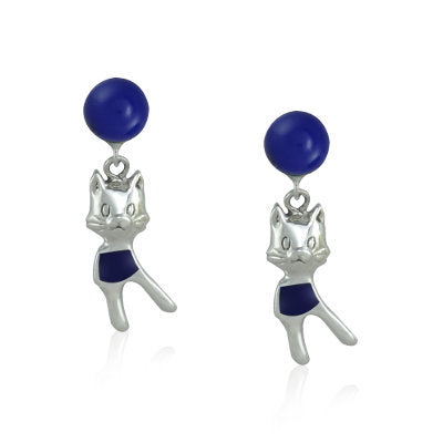 Swinging Cat Sterling Silver Earrings with Lapis Lazuli